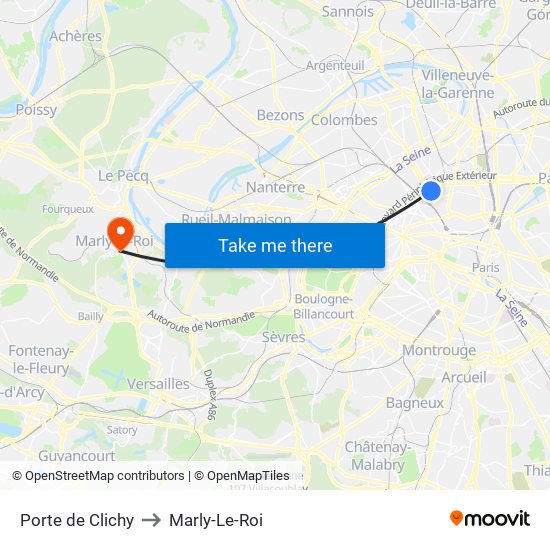 Porte de Clichy to Marly-Le-Roi map