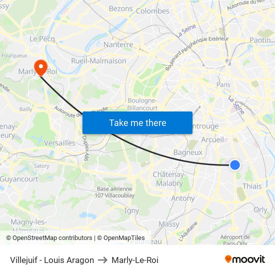 Villejuif - Louis Aragon to Marly-Le-Roi map