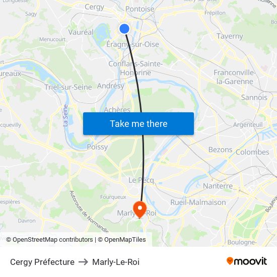 Cergy Préfecture to Marly-Le-Roi map