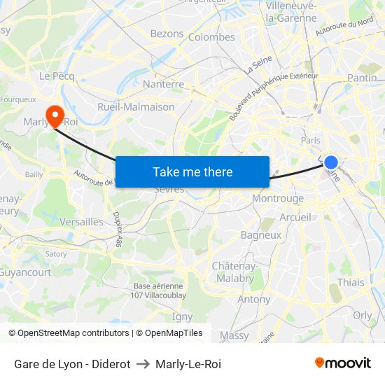 Gare de Lyon - Diderot to Marly-Le-Roi map