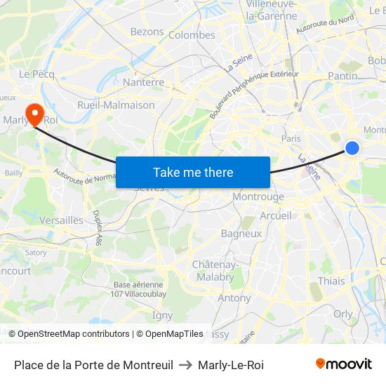 Place de la Porte de Montreuil to Marly-Le-Roi map