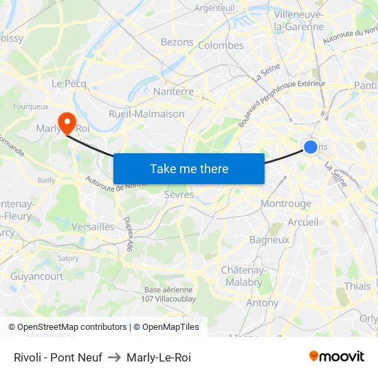 Rivoli - Pont Neuf to Marly-Le-Roi map