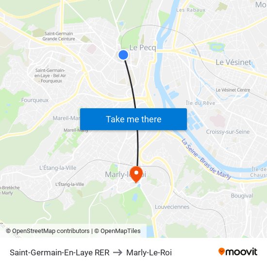 Saint-Germain-En-Laye RER to Marly-Le-Roi map