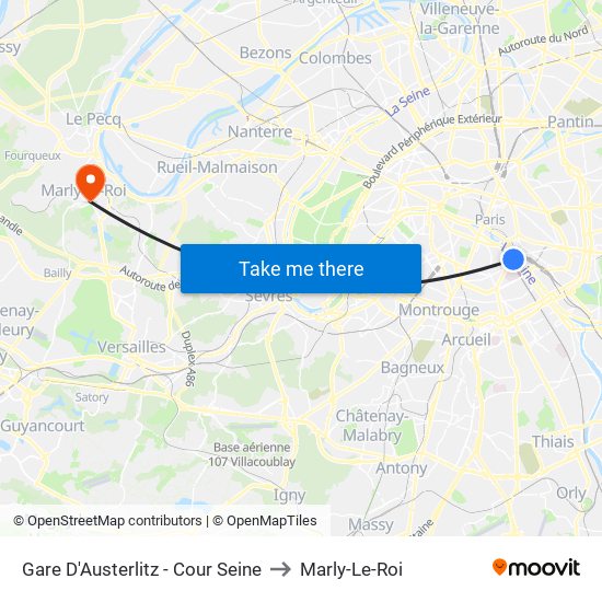 Gare D'Austerlitz - Cour Seine to Marly-Le-Roi map