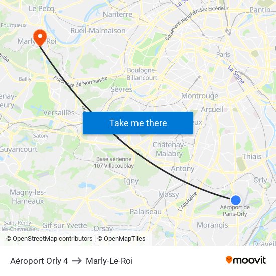 Aéroport Orly 4 to Marly-Le-Roi map