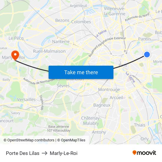 Porte Des Lilas to Marly-Le-Roi map