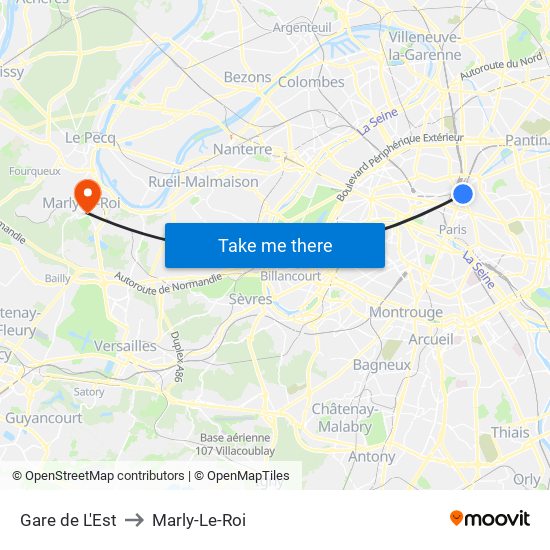 Gare de L'Est to Marly-Le-Roi map