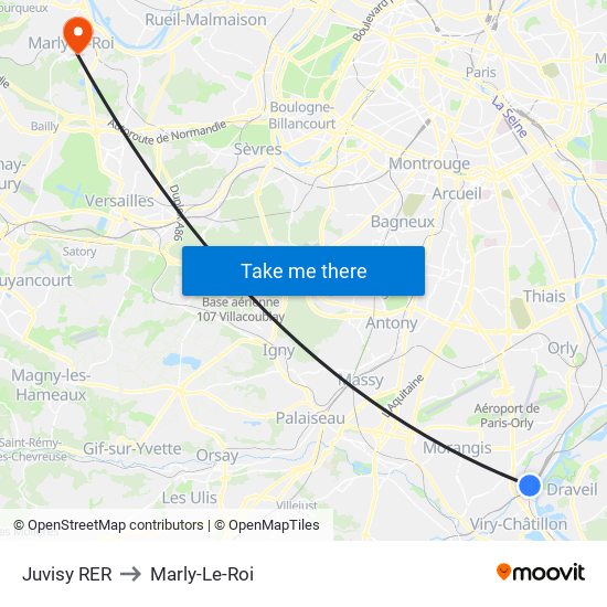 Juvisy RER to Marly-Le-Roi map