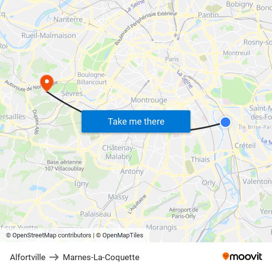 Alfortville to Marnes-La-Coquette map