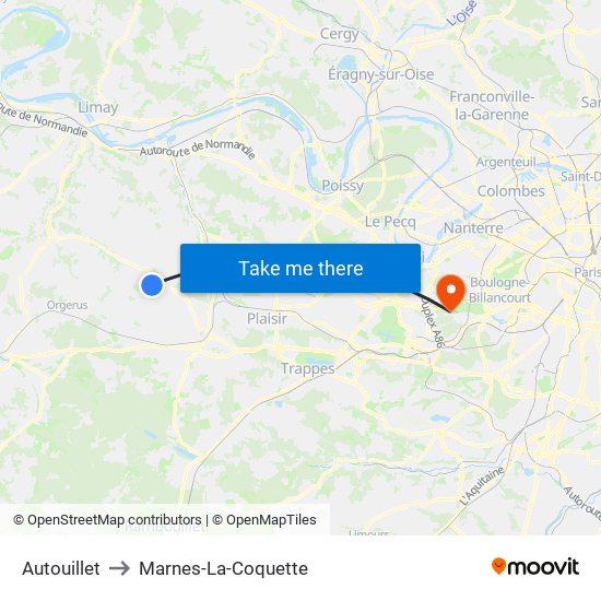 Autouillet to Marnes-La-Coquette map