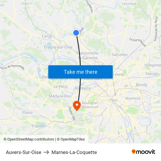 Auvers-Sur-Oise to Marnes-La-Coquette map