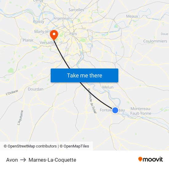 Avon to Marnes-La-Coquette map