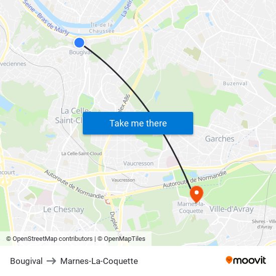 Bougival to Marnes-La-Coquette map