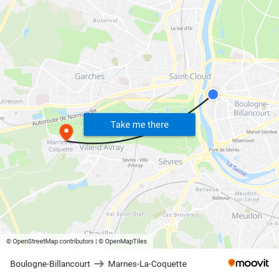 Boulogne-Billancourt to Marnes-La-Coquette map