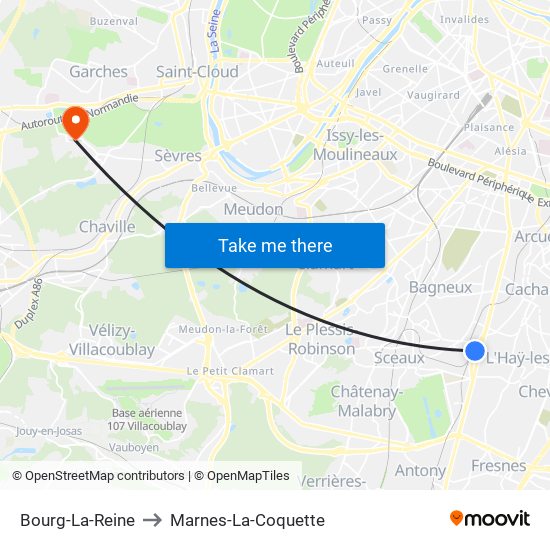Bourg-La-Reine to Marnes-La-Coquette map