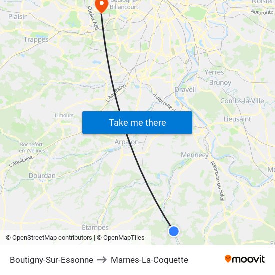 Boutigny-Sur-Essonne to Marnes-La-Coquette map