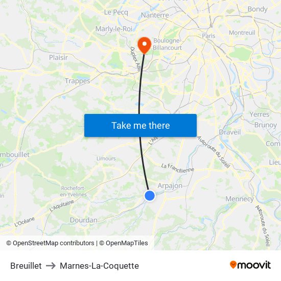 Breuillet to Marnes-La-Coquette map