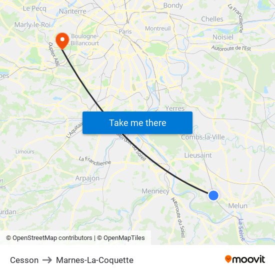 Cesson to Marnes-La-Coquette map
