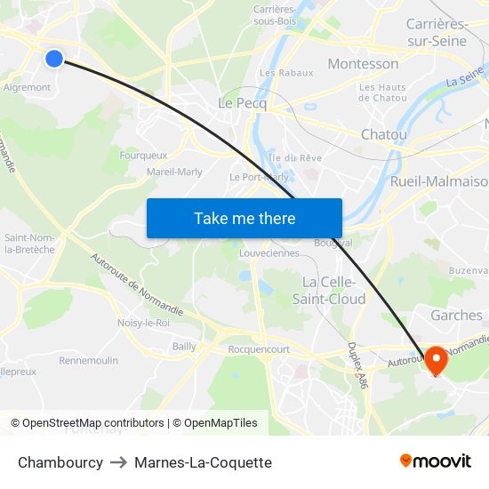 Chambourcy to Marnes-La-Coquette map