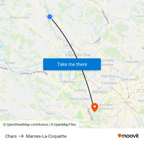 Chars to Marnes-La-Coquette map