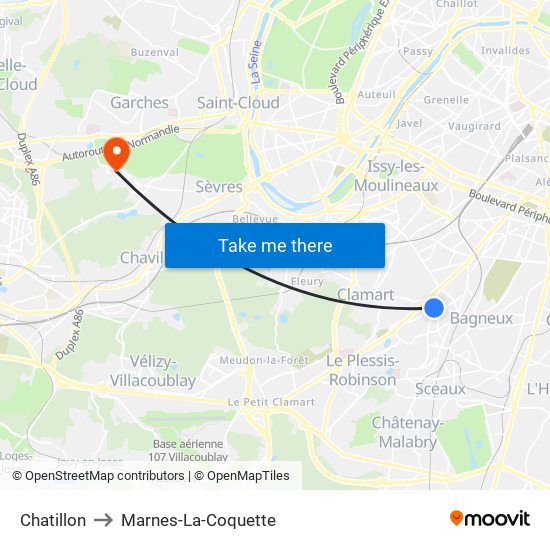 Chatillon to Marnes-La-Coquette map