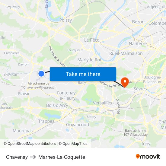 Chavenay to Marnes-La-Coquette map