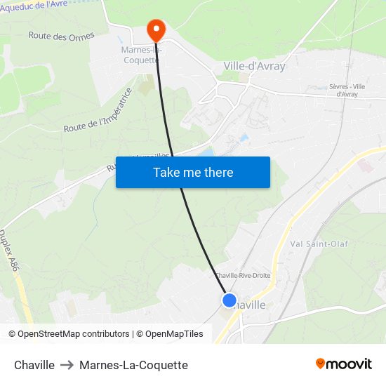 Chaville to Marnes-La-Coquette map