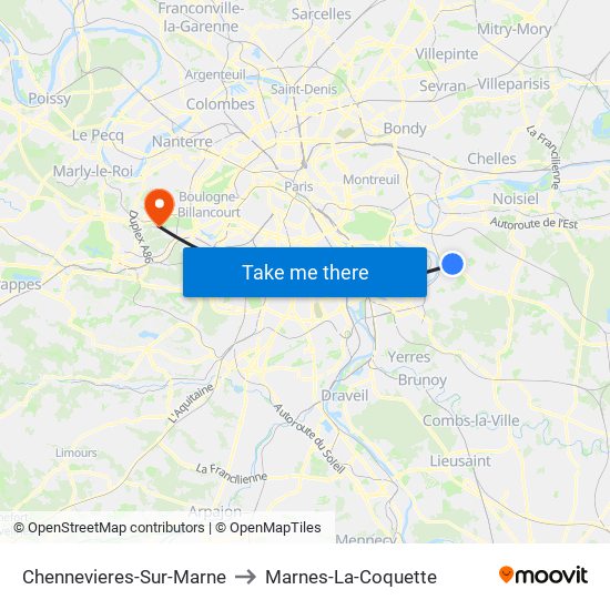 Chennevieres-Sur-Marne to Marnes-La-Coquette map