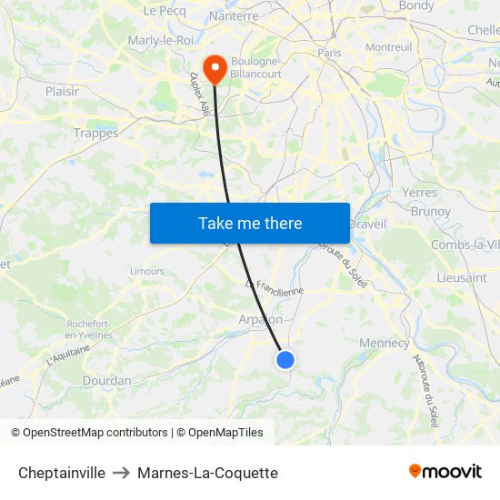 Cheptainville to Marnes-La-Coquette map