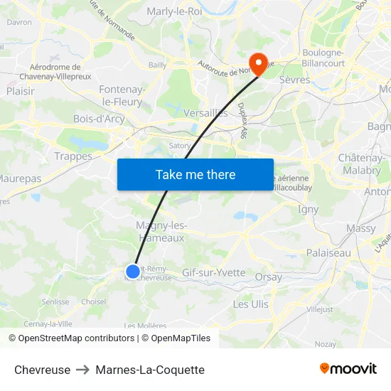 Chevreuse to Marnes-La-Coquette map