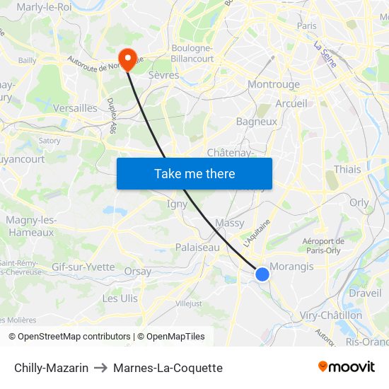 Chilly-Mazarin to Marnes-La-Coquette map