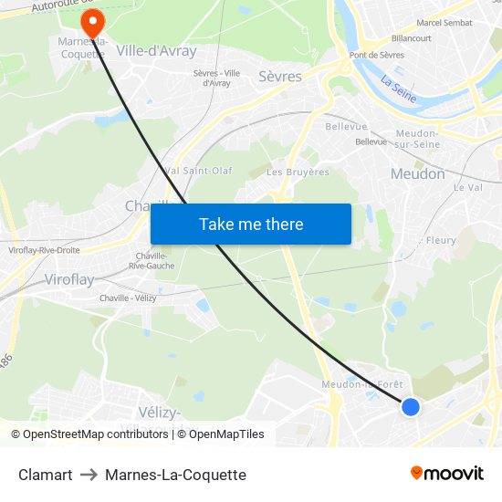 Clamart to Marnes-La-Coquette map