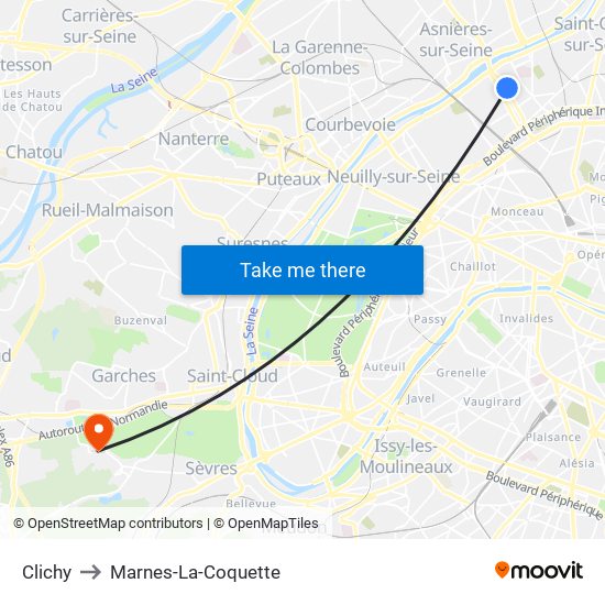 Clichy to Marnes-La-Coquette map