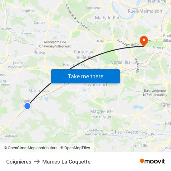 Coignieres to Marnes-La-Coquette map