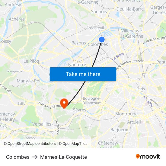 Colombes to Marnes-La-Coquette map