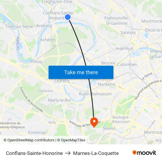 Conflans-Sainte-Honorine to Marnes-La-Coquette map