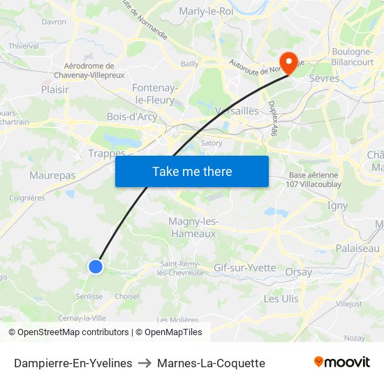Dampierre-En-Yvelines to Marnes-La-Coquette map