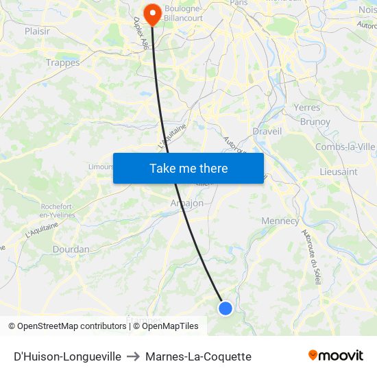 D'Huison-Longueville to Marnes-La-Coquette map