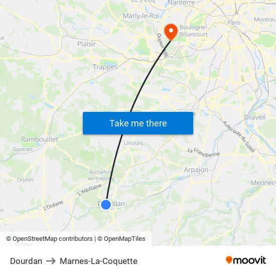 Dourdan to Marnes-La-Coquette map