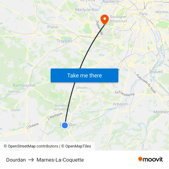 Dourdan to Marnes-La-Coquette map
