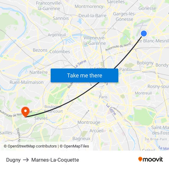 Dugny to Marnes-La-Coquette map