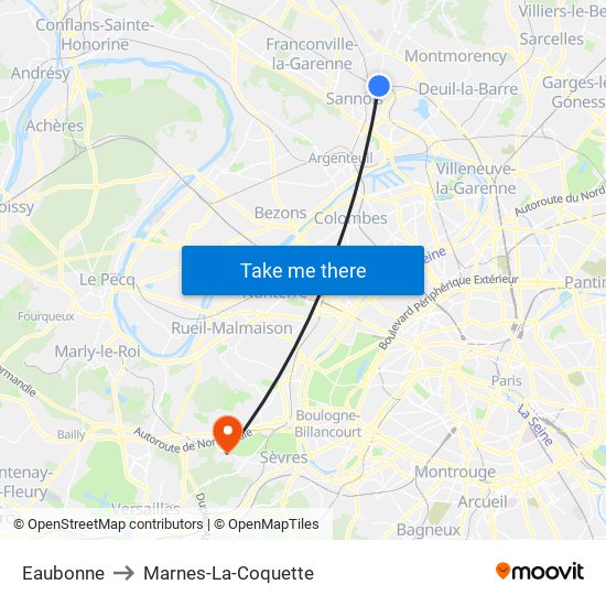 Eaubonne to Marnes-La-Coquette map
