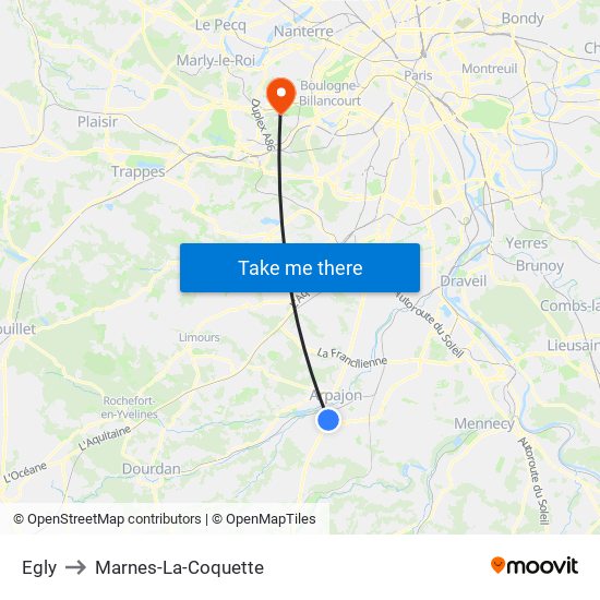 Egly to Marnes-La-Coquette map