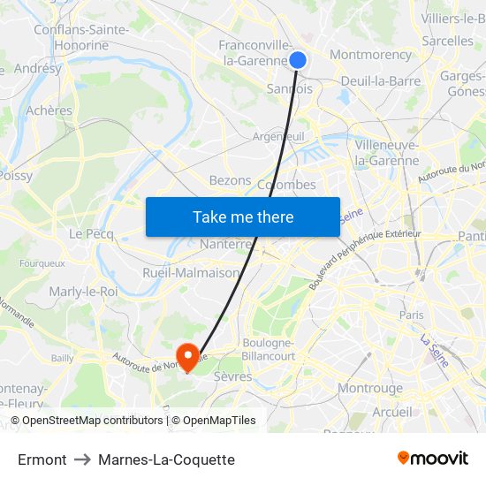 Ermont to Marnes-La-Coquette map