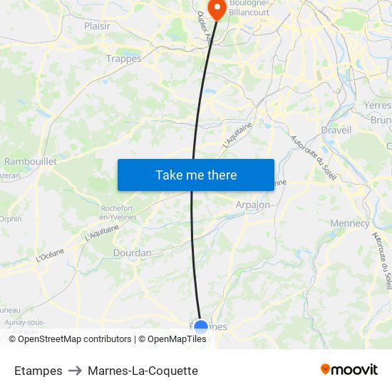 Etampes to Marnes-La-Coquette map
