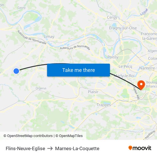 Flins-Neuve-Eglise to Marnes-La-Coquette map
