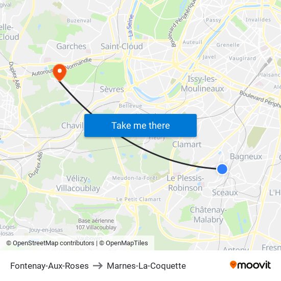 Fontenay-Aux-Roses to Marnes-La-Coquette map