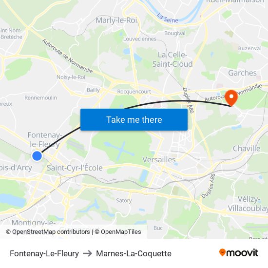 Fontenay-Le-Fleury to Marnes-La-Coquette map