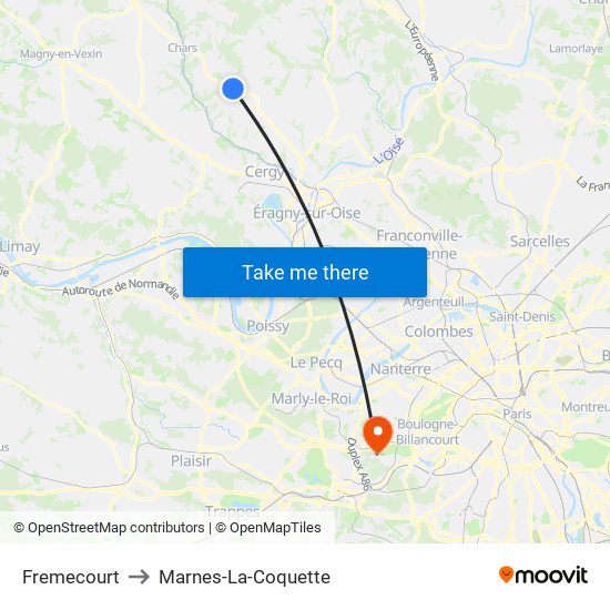 Fremecourt to Marnes-La-Coquette map