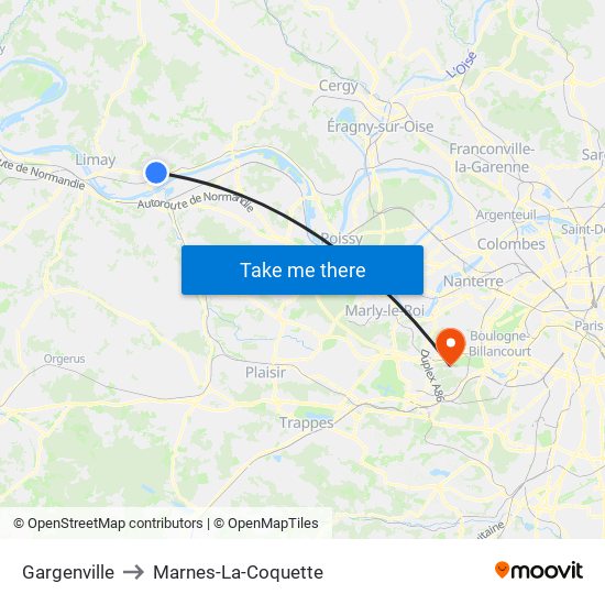 Gargenville to Marnes-La-Coquette map